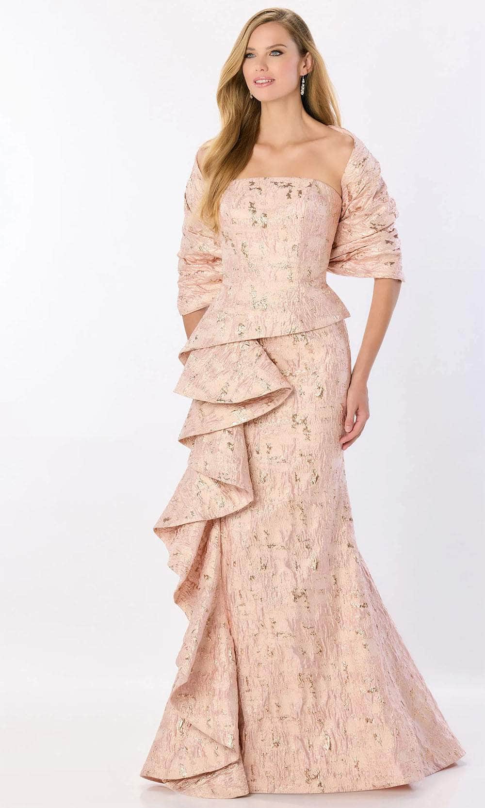 Ruffle Detailed Straight Neck Gown