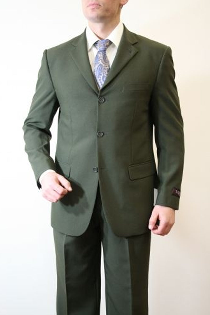 Men’s Basic Three Button Poplin Suit in Olive