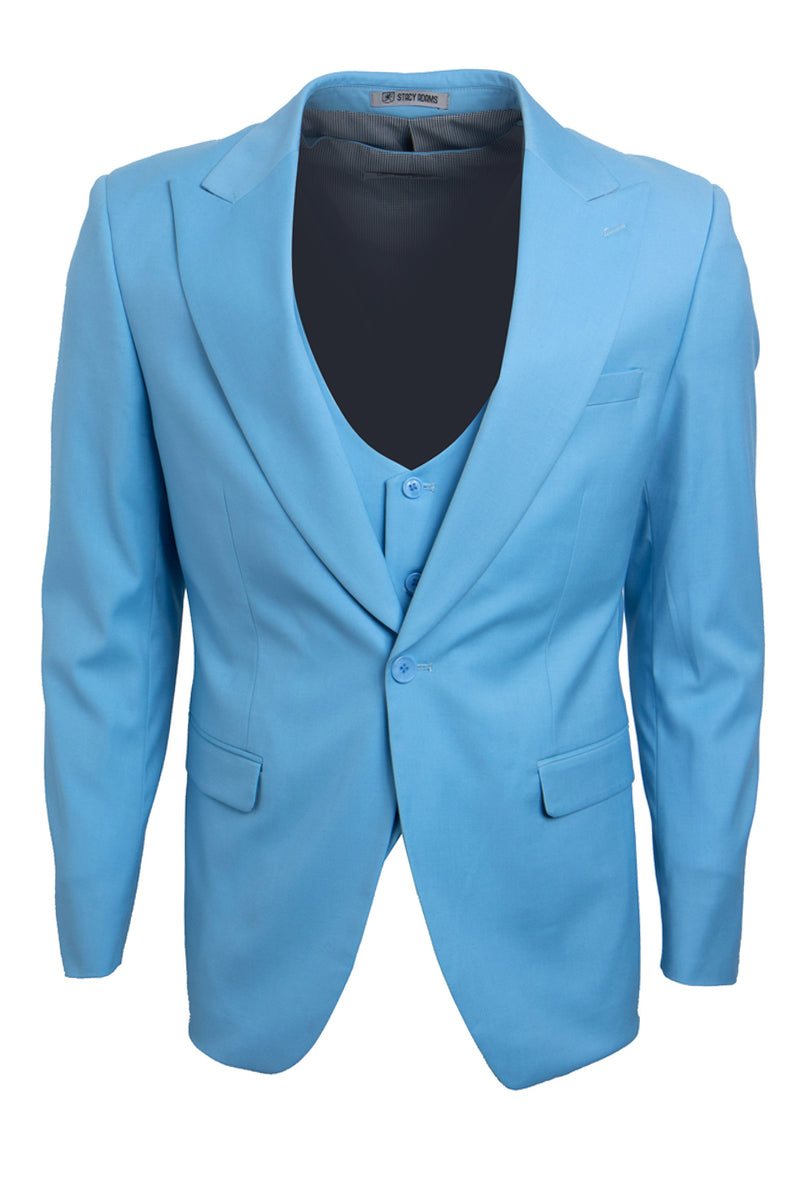 Men’s Vested One Button Peak Lapel Stacy Adams Suit in Sky Blue