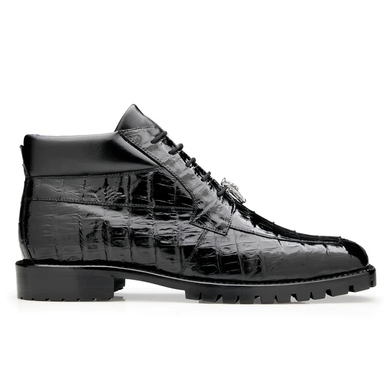 Men’s Belvedere Gallardo Caiman Crocodile Dress Hiker Boot in Black