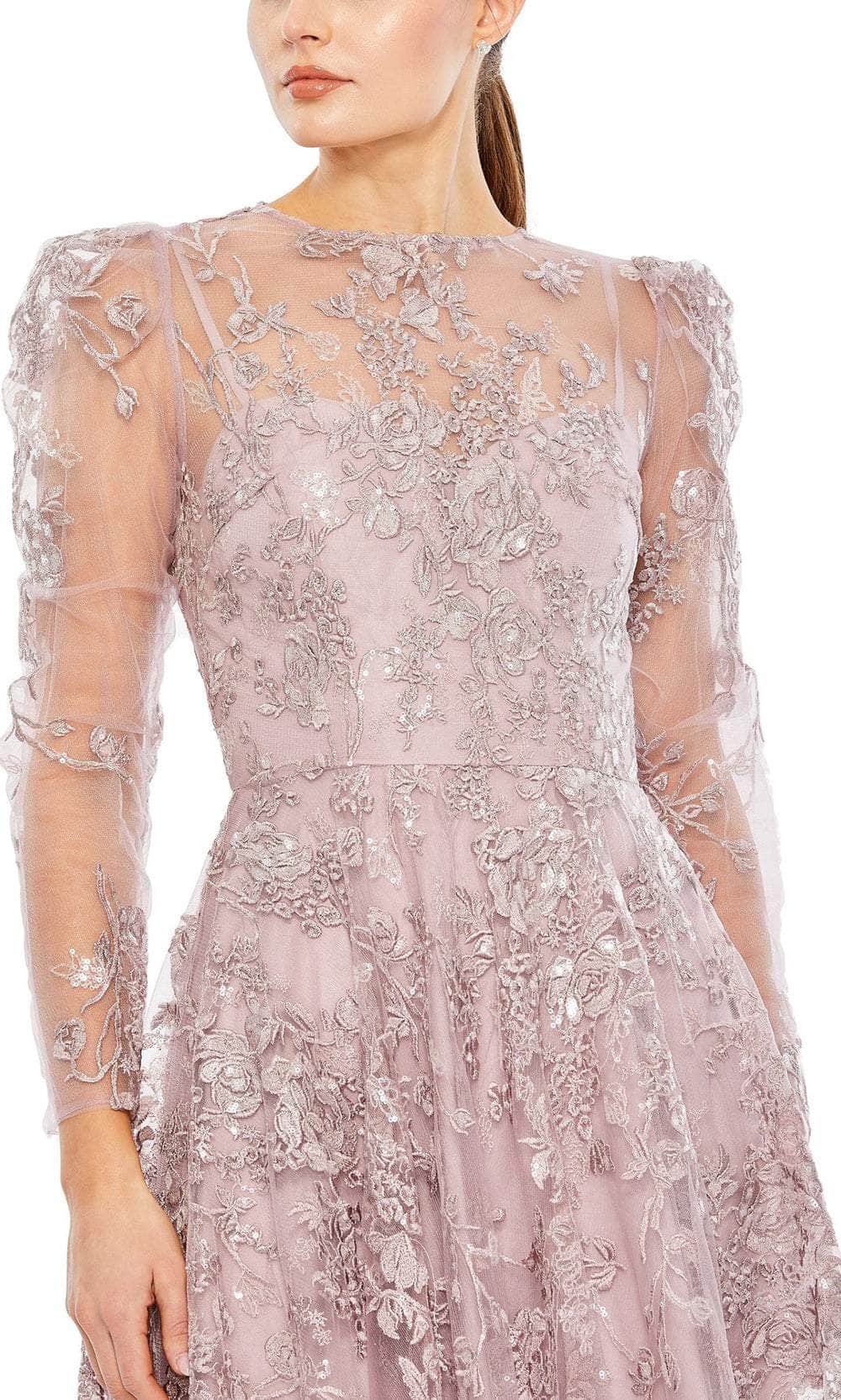 Embroidered Jewel Neck Long Dress