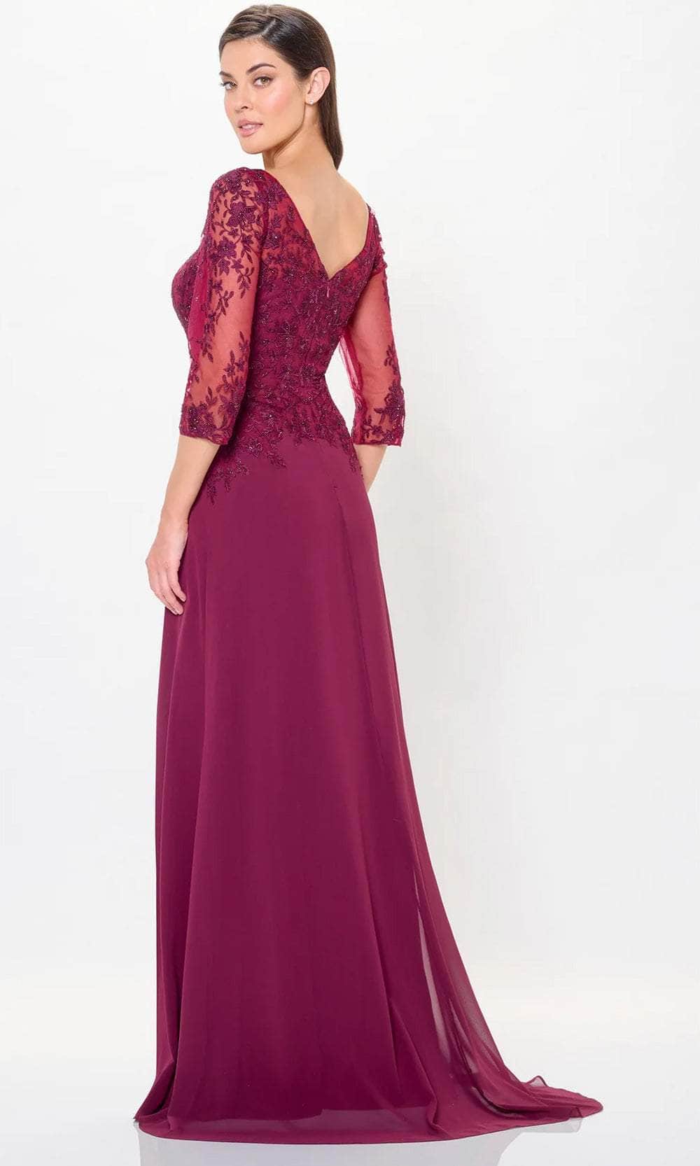 Quarter Sleeve Applique Evening Dress