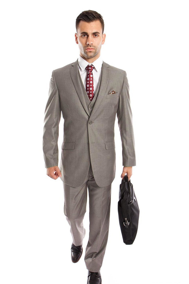 Men’s Two Button Slim Fit Basic Vested Wedding Suit in Grey