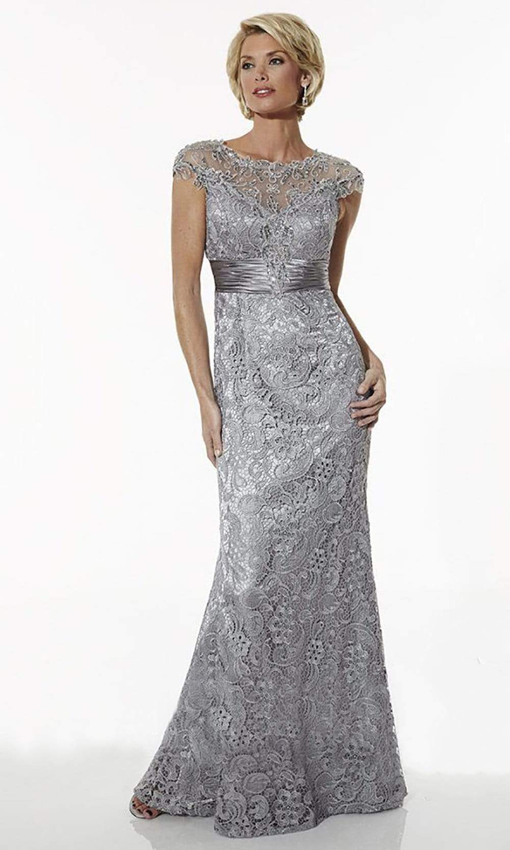 20176 Lace Illusion Scoop Trumpet Gown