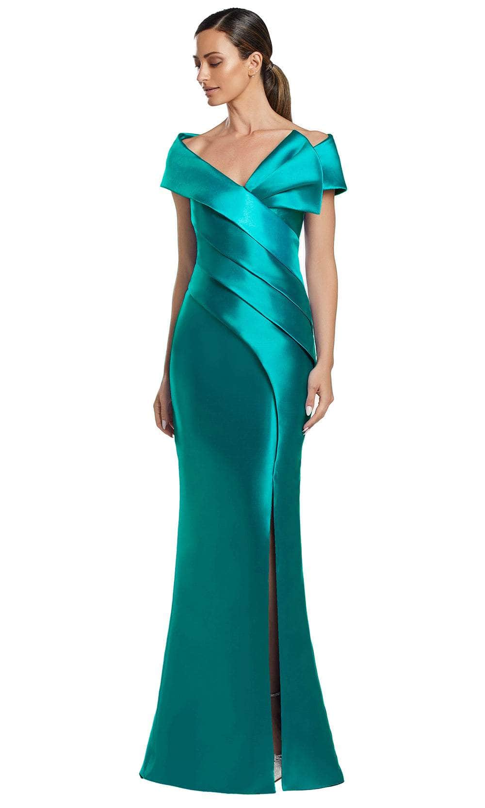 Pleated Bodice Off Shoulder Evening Gown