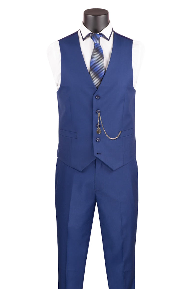 Men’s Basic 2 Button Vested Slim Fit Suit in Twilight Blue