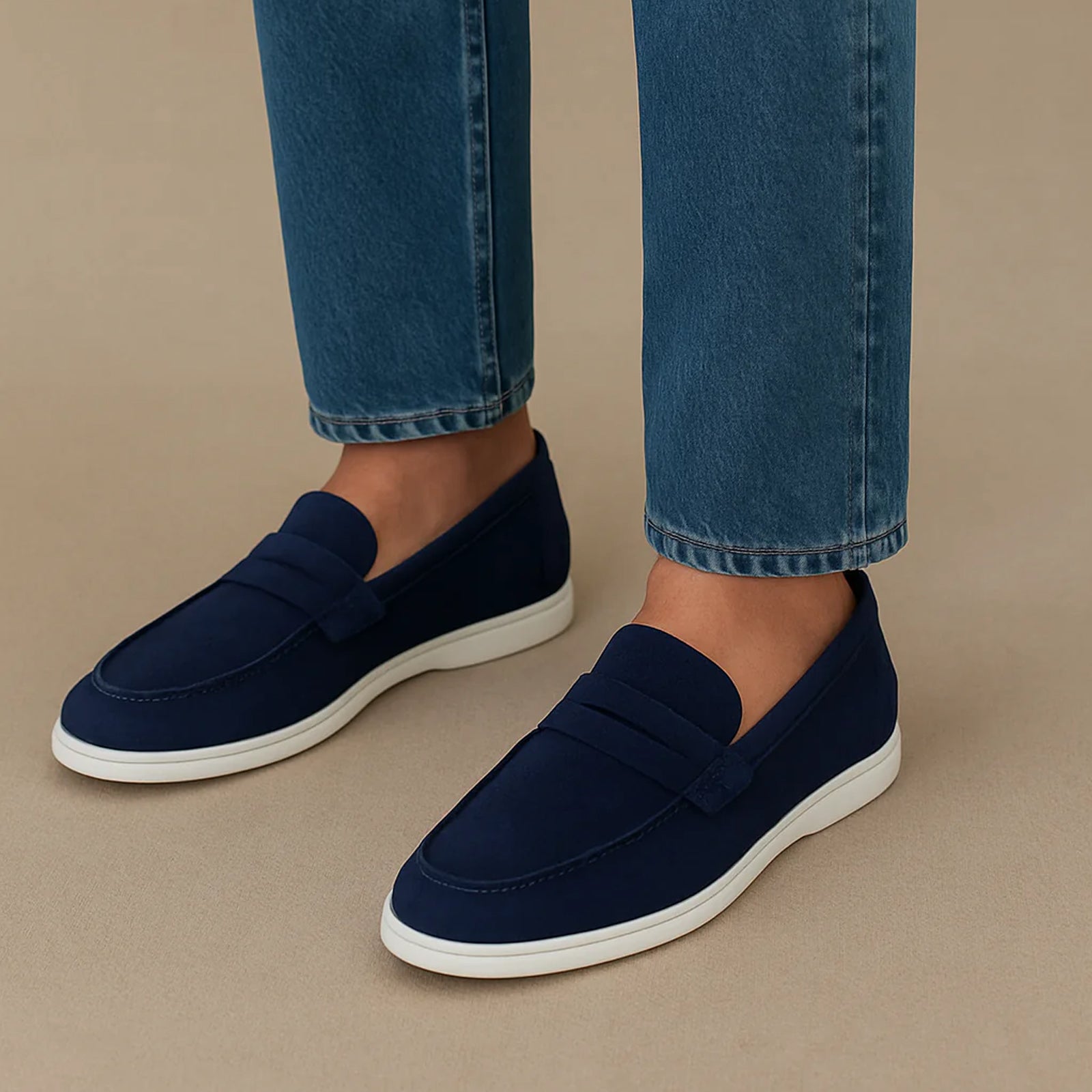 Men’s Belvedere Niko Italian Suede Casual Slip on Penny Loafer in Navy