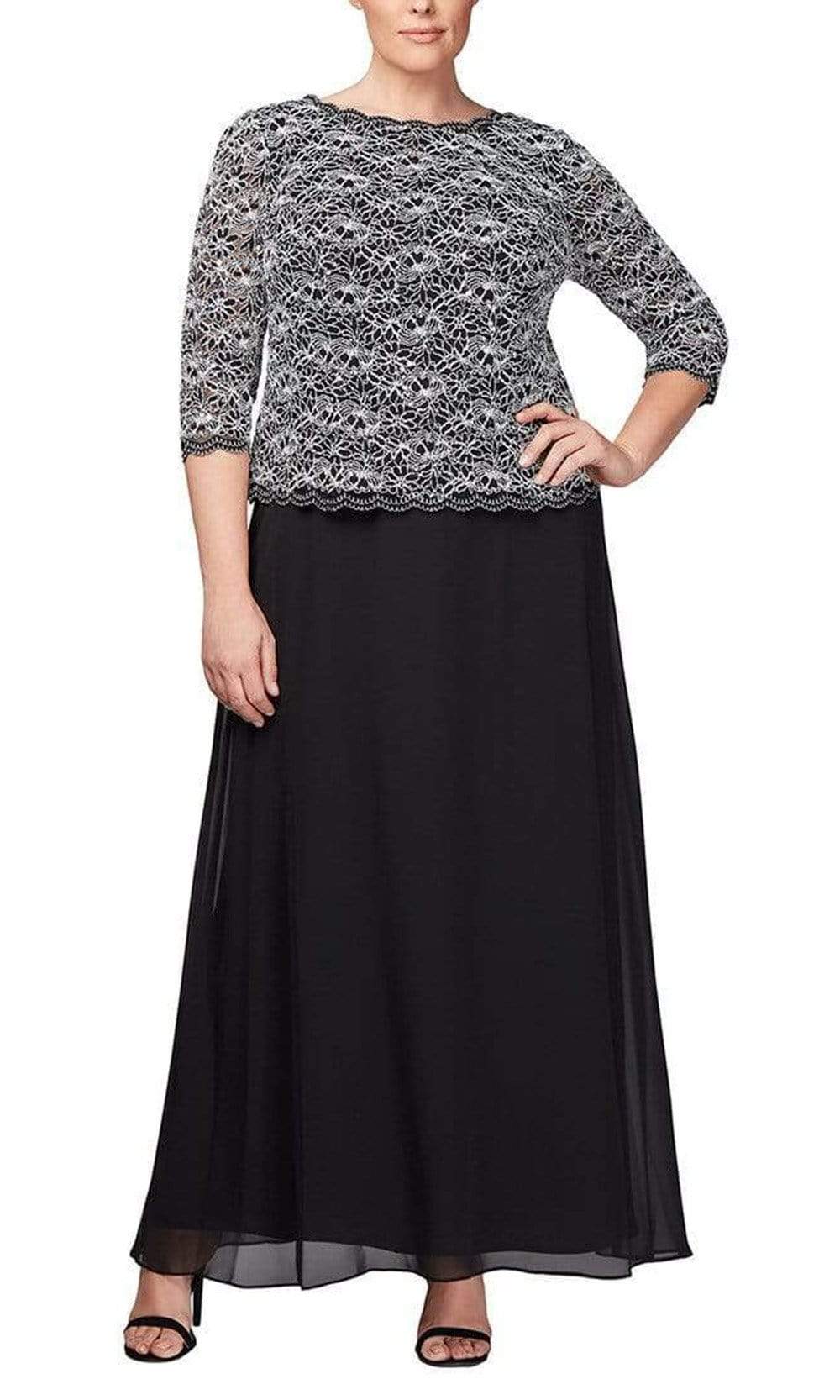 412784 Quarter Sleeve Sequin Lace Dress