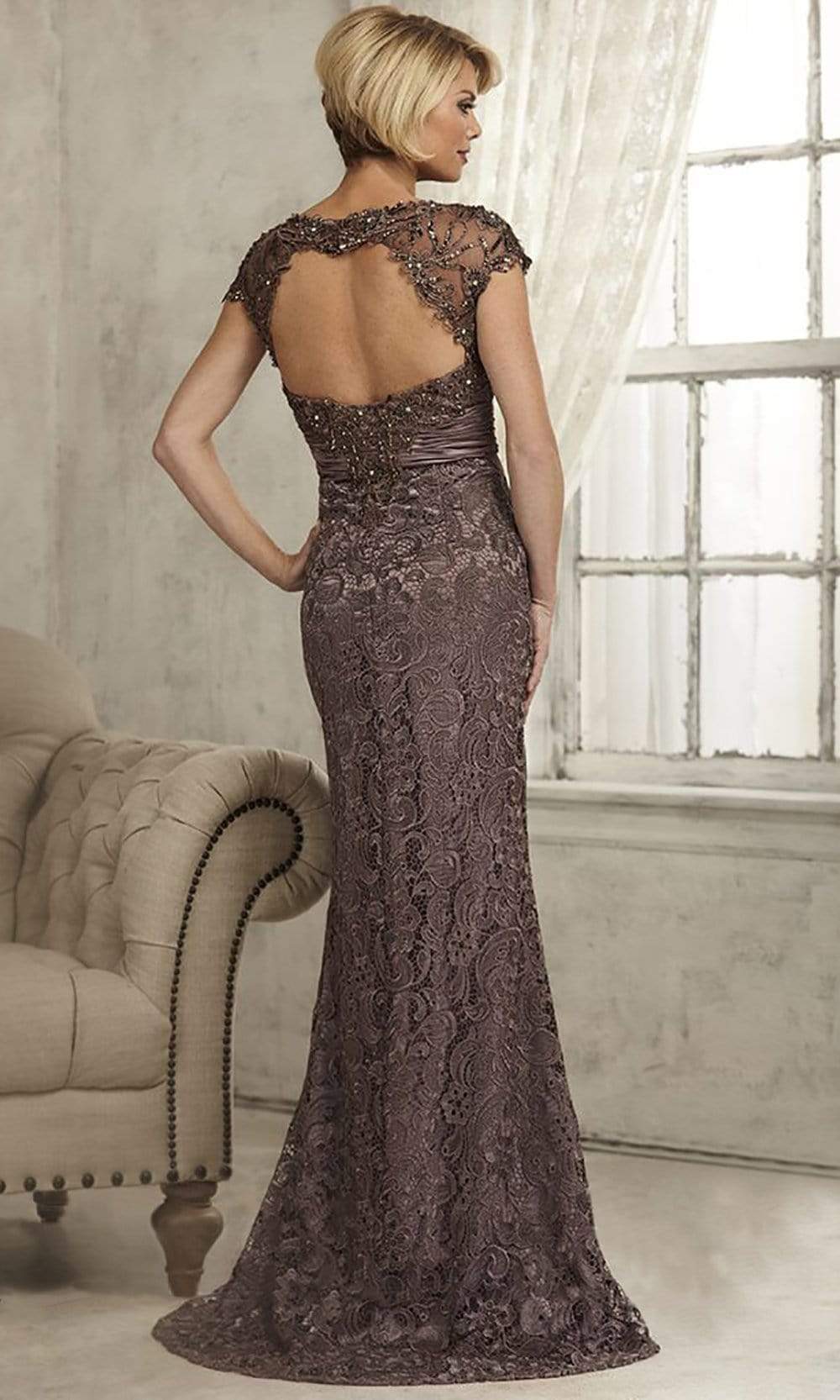 20176 Lace Illusion Scoop Trumpet Gown