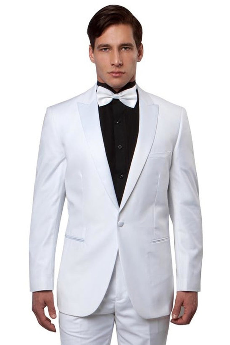 Men’s Slim Fit One Button Peak Lapel Wedding Tuxedo in White