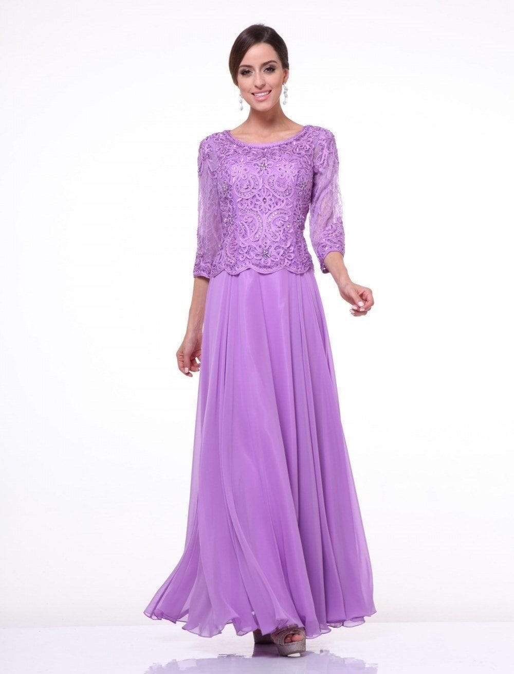 14327 Quarter Sleeve Soutache Bodice A-Line Long Formal Dress