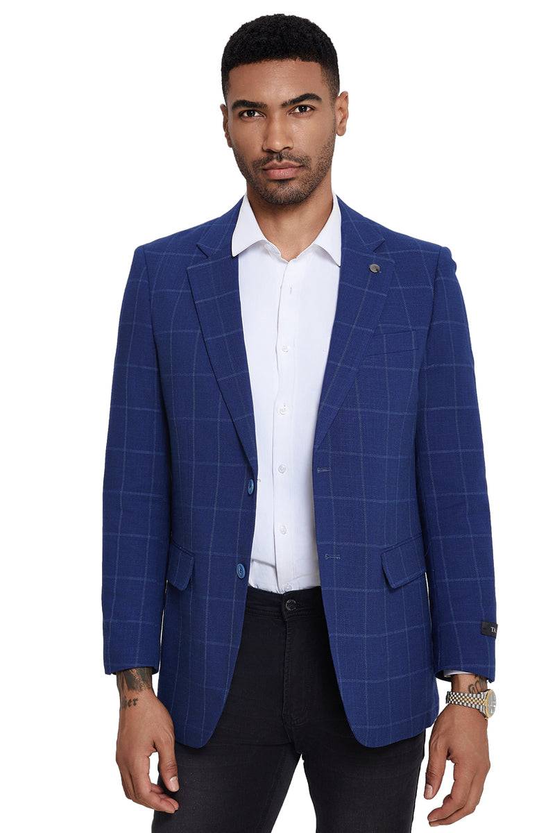 Men’s Slim Fit Electric Blue windowpane Business Sport Coat Blazer