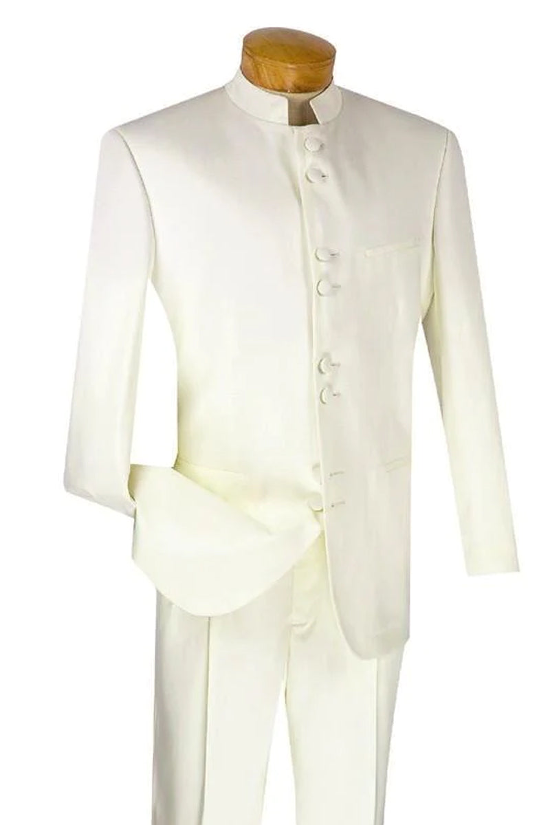 Mens Classic 8 Button Mandarin Collar Suit in Ivory