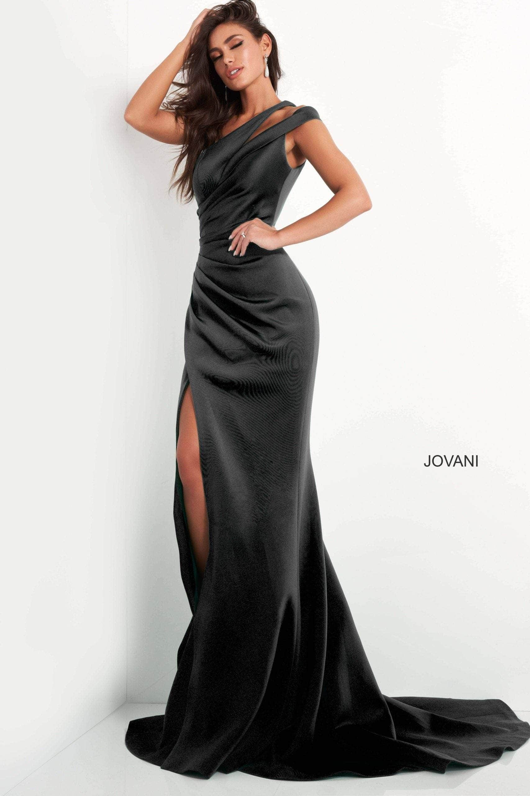 04222 Split One-Shoulder High Leg Slit Evening Gown