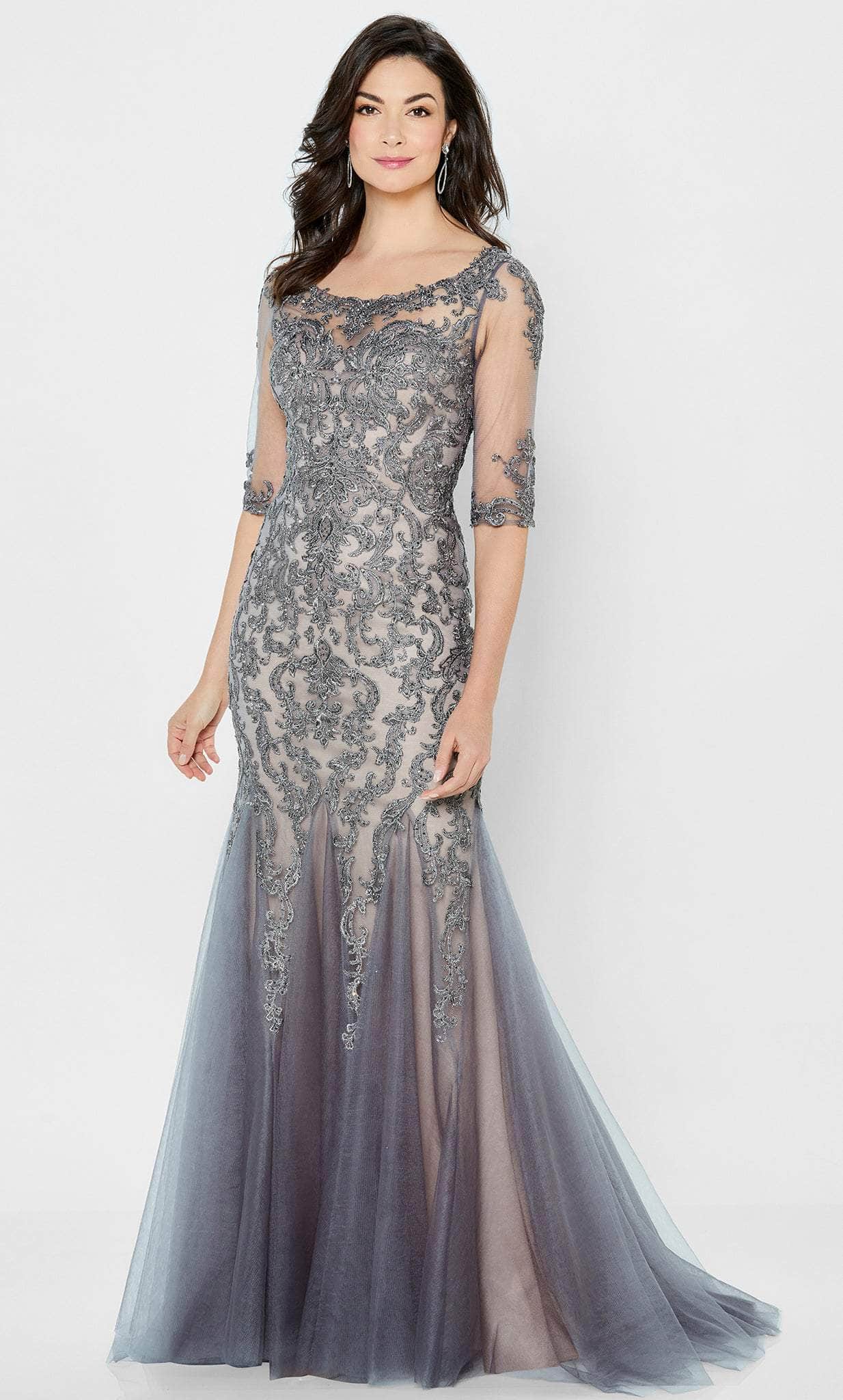 Lace Scoop Neck Evening Gown