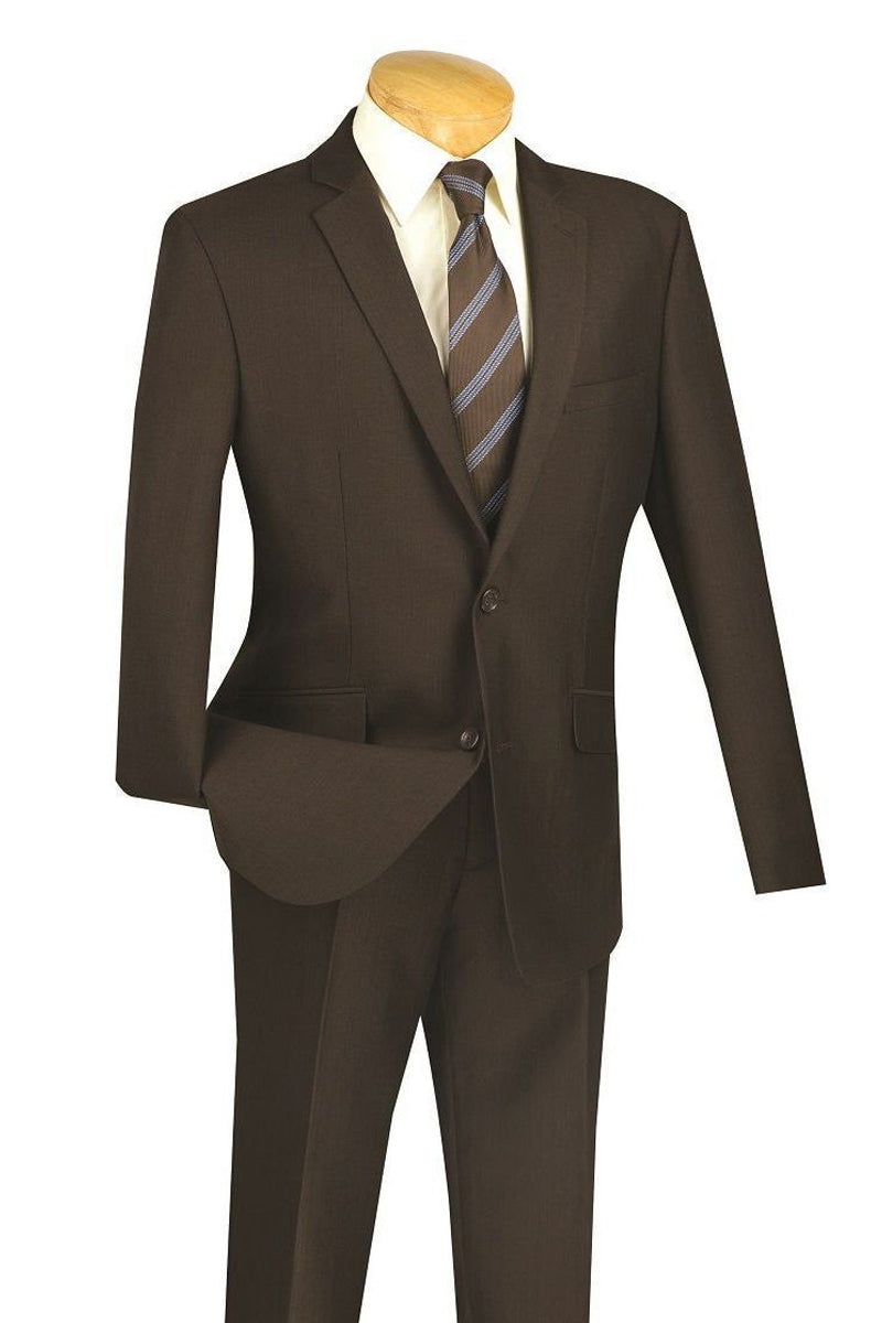 Men’s Textured Slim Fit Stretch Travel Suit in Brown