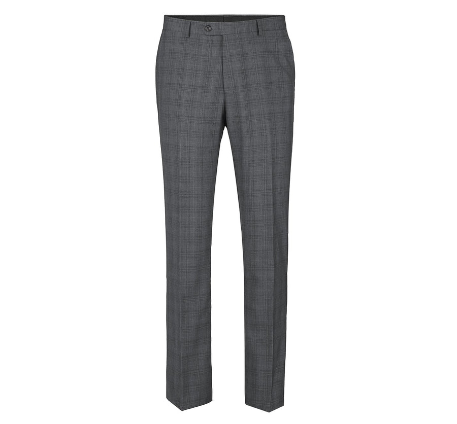 Mens Two Button Classic Fit Vested Suit in Charcoal Grey Windowpane Plaid