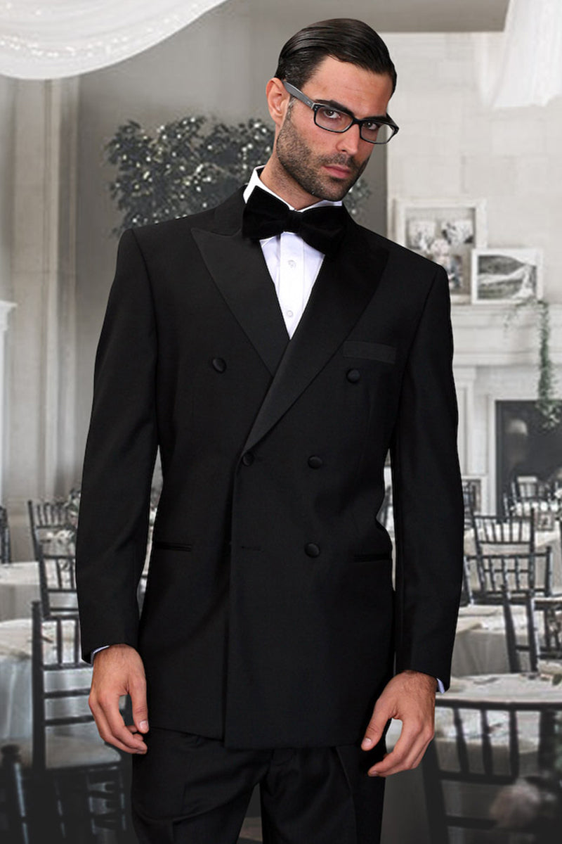 Men’s Designer Wool Double Breasted Tuxedo in Black
