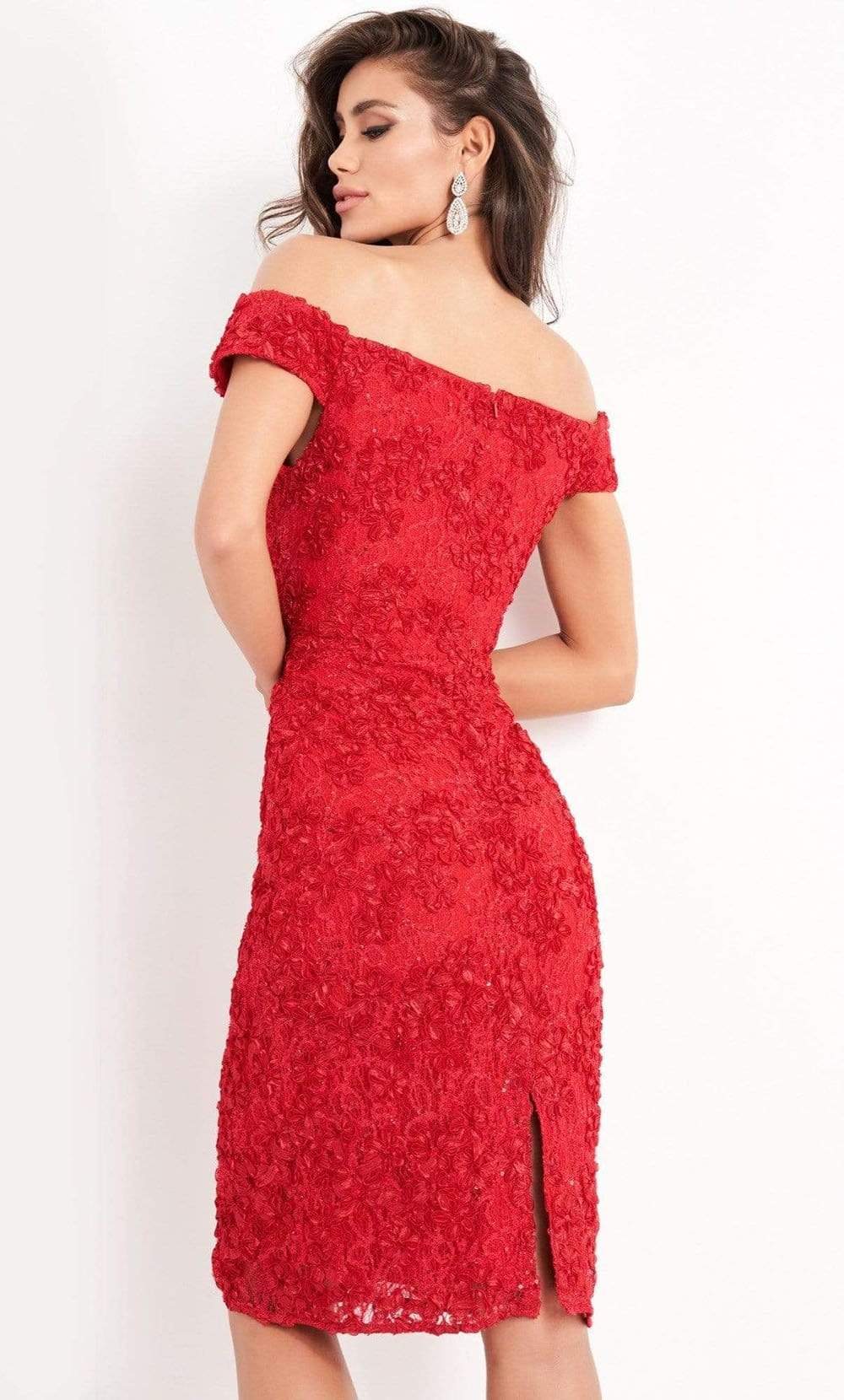 04763 Off-Shoulder Textured Lace Sheath Knee-Length Dress