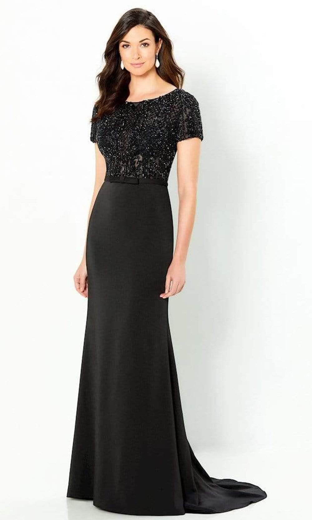 220938 Short Sleeve Beaded Gown