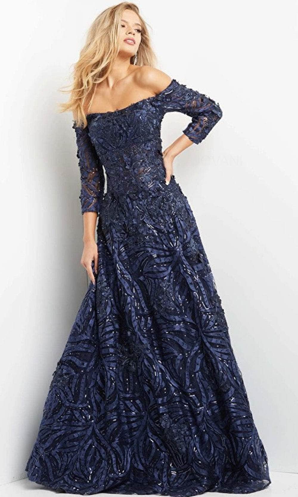 Off-shoulder Straight Across Long Gown