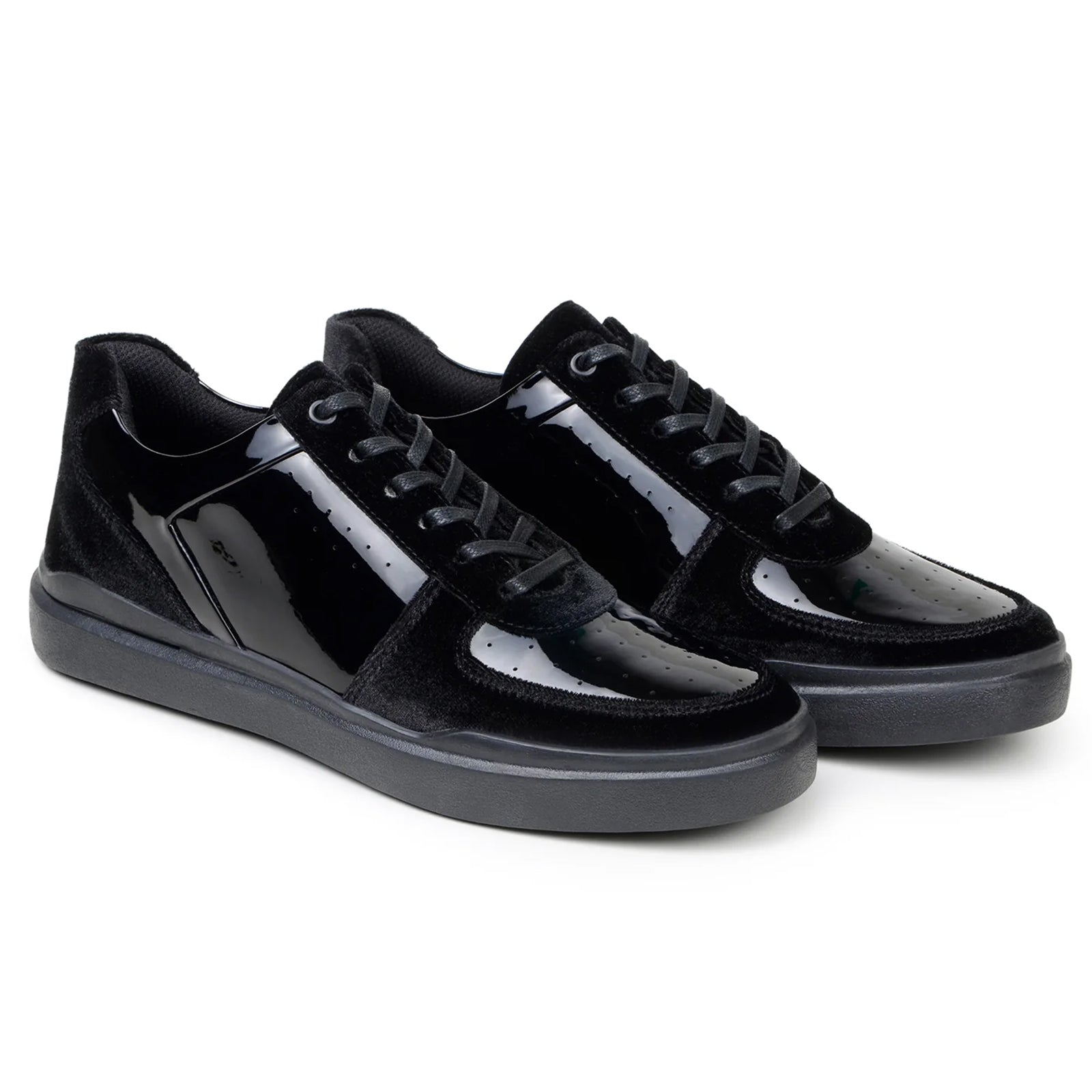 Men’s Belvedere Edmound Velvet & Patent Leather Tuxedo Dress Sneaker in Black
