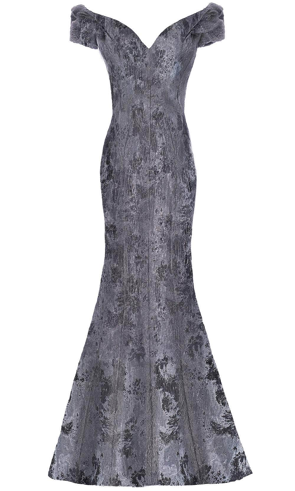 66721 Ruched Cap Sleeve Jacquard Mermaid Gown