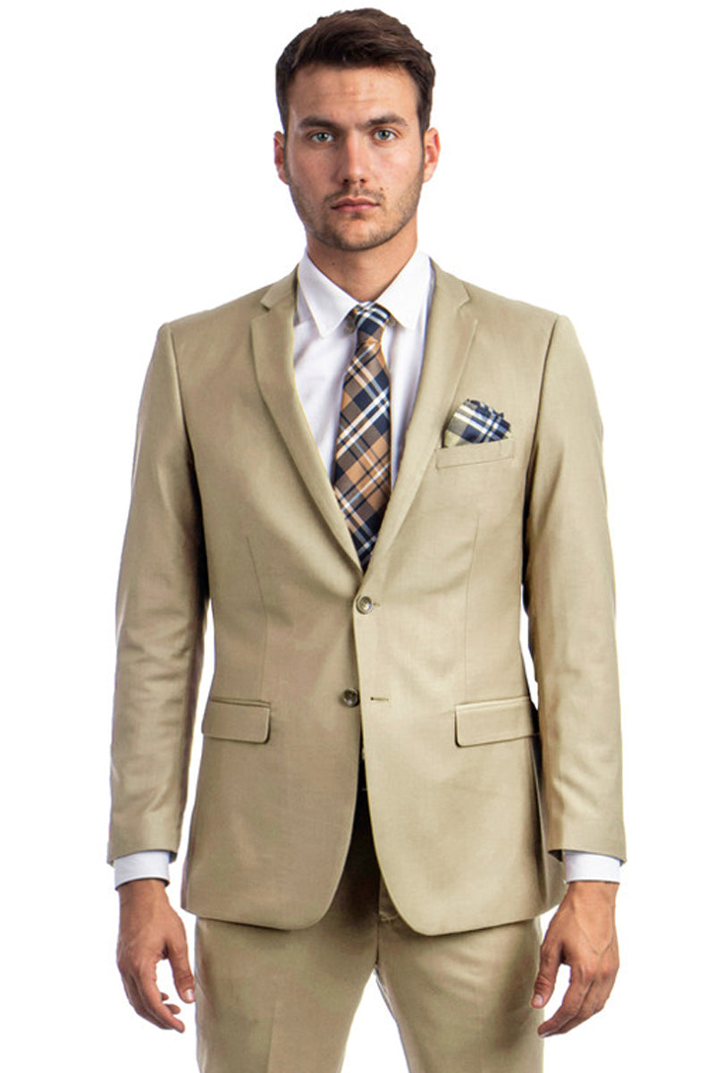 Men’s Basic 2 Button Slim Fit Wedding Suit in Tan