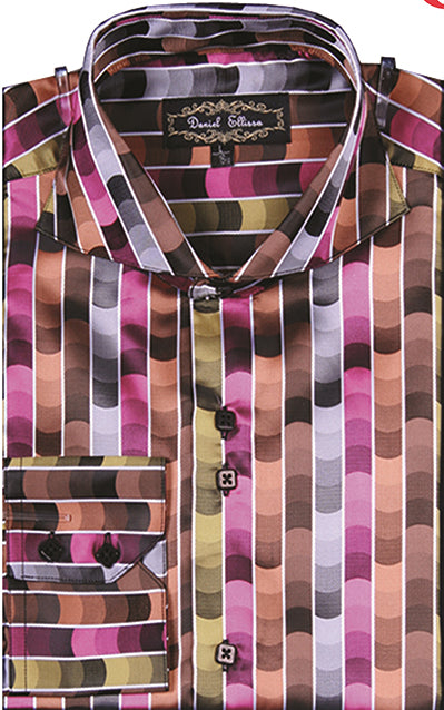 Men’s Regular Fit Fancy Tonal Stripe Pattern Sports Shirt in Fucshia