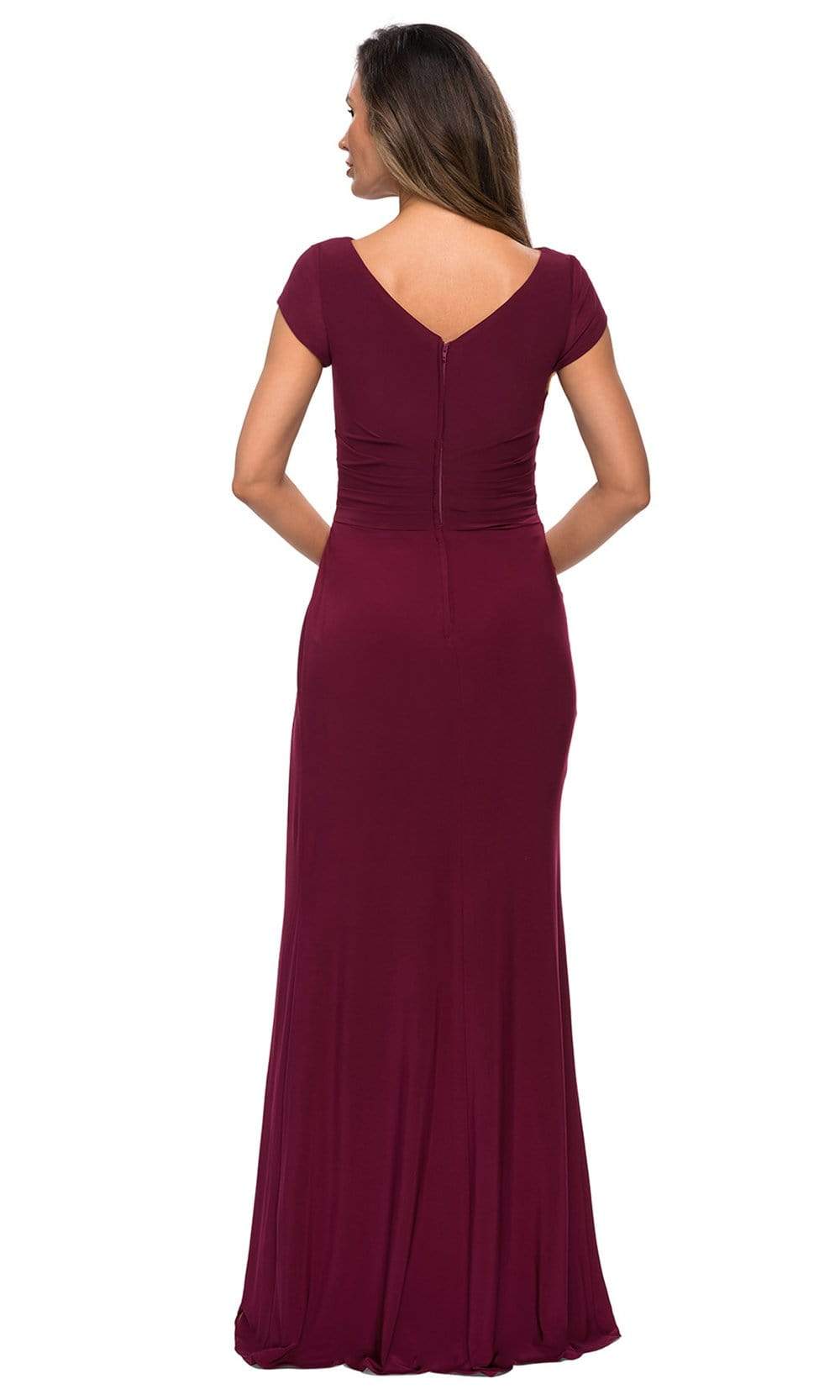 28026 Bateau Neck Cap Sleeve Sleek Jersey Long Dress