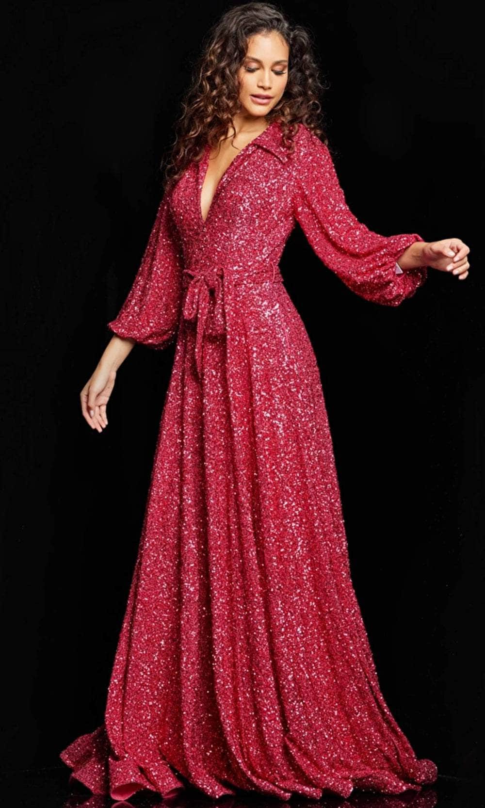 Glitter Bishop Sleeve Evening Dress