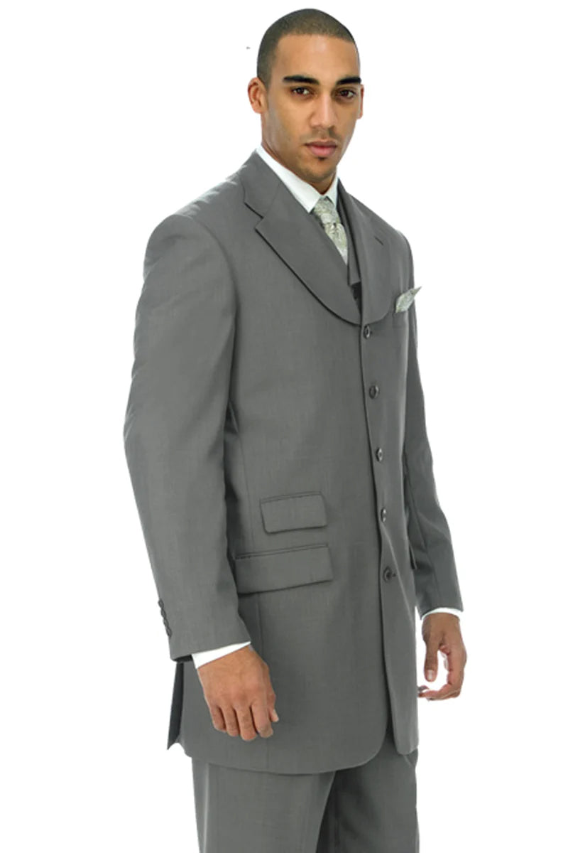 Mens Long Fashion Vested Church Zoot Suit in Grey