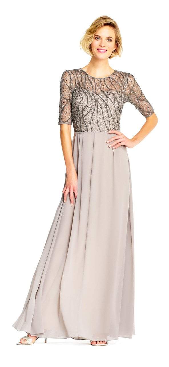 AP1E202210 Elbow Sleeves Beaded Chiffon Gown