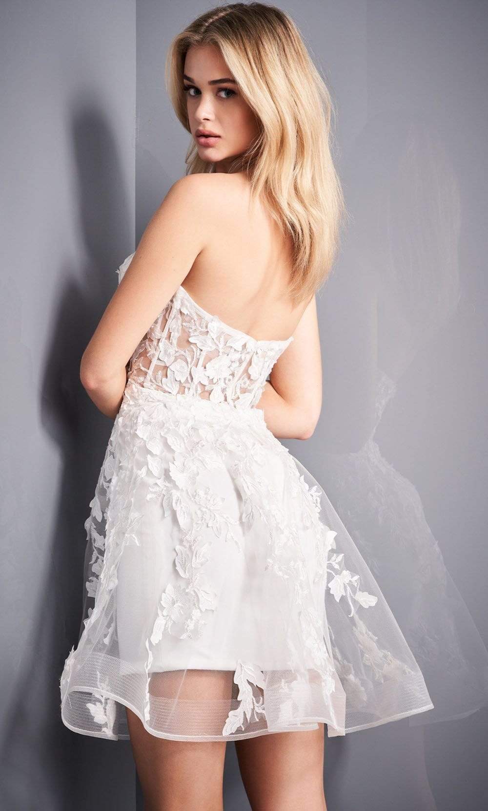 04109 Floral Appliques Illusion Corset Fit And Flare Dress