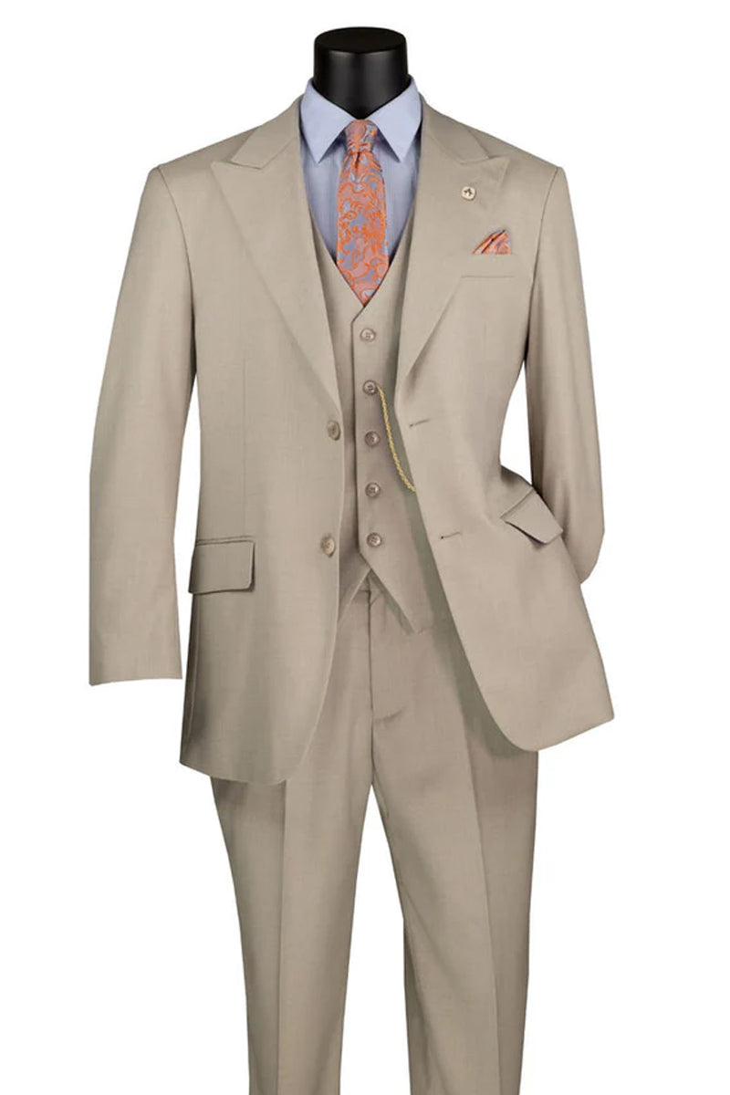 Men’s Summer Sharkskin Vested Suit in Taupe