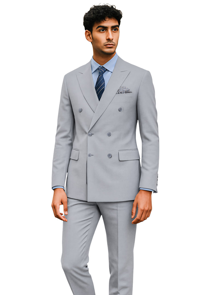 Men’s Tailored Fit Double Breasted Suit in Light Grey