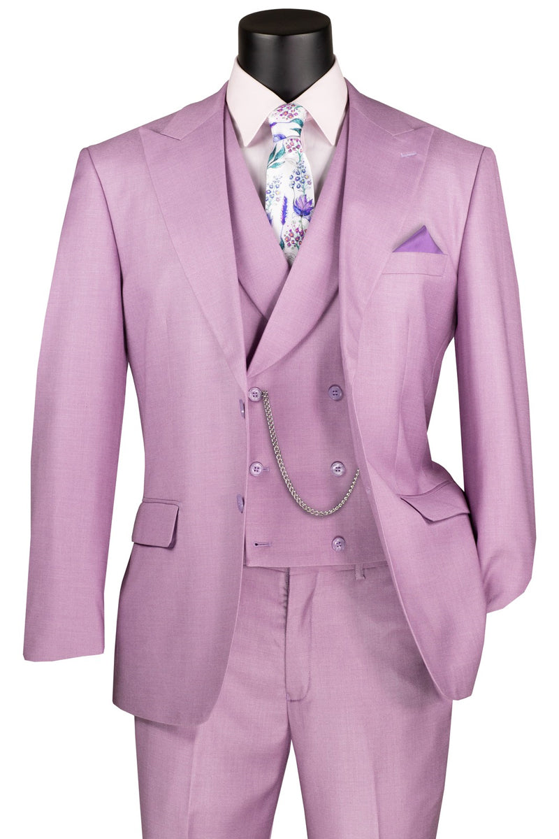 Men’s Summer Sharkskin Suit with Double Breasted Vest in Lavender