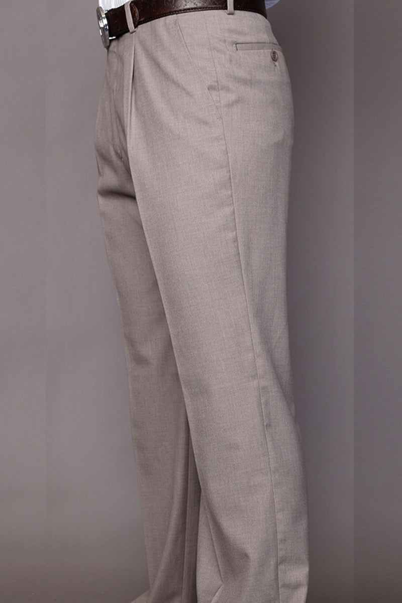Men’s 100% Wool Classic Fit Pleated Dress Pant in Tan