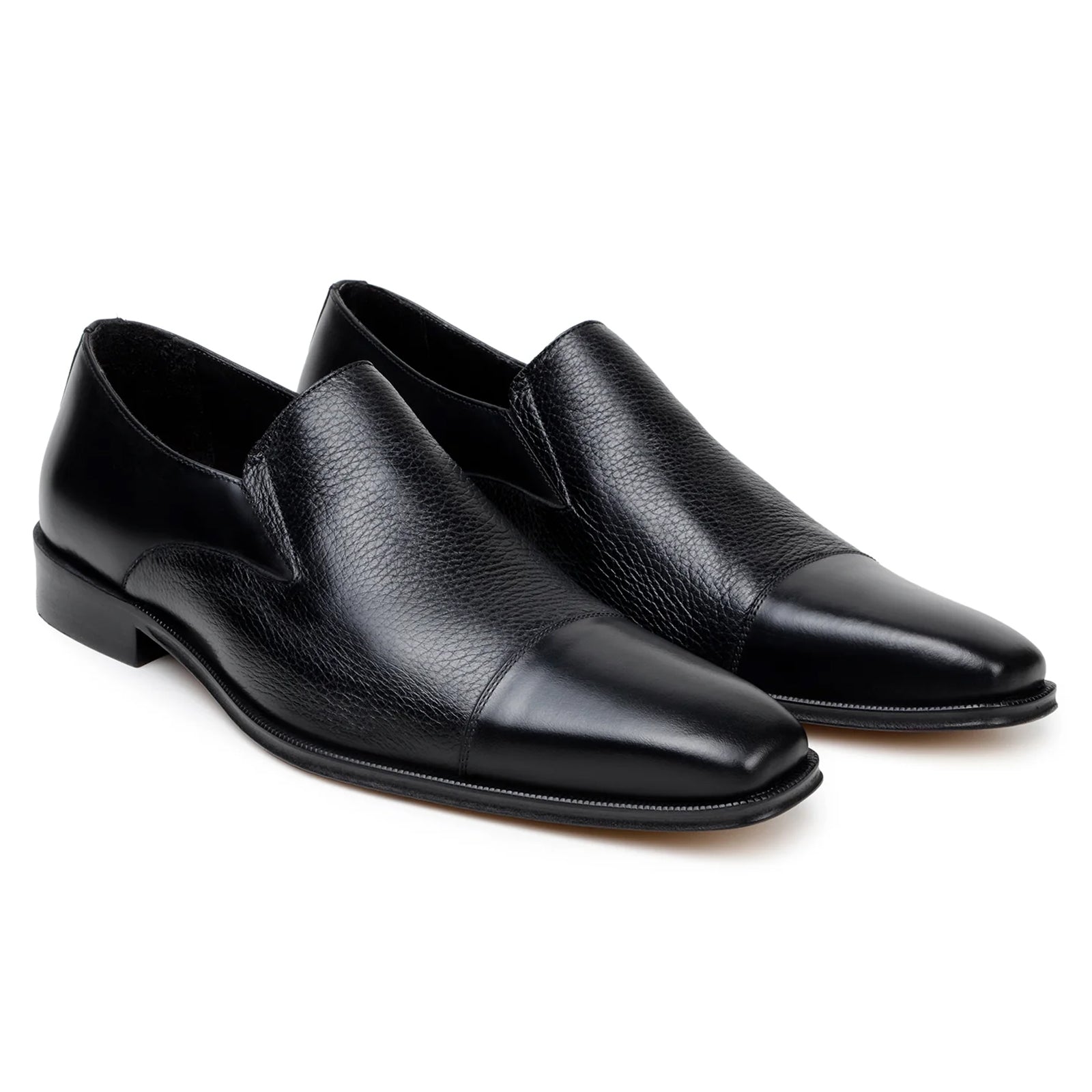 Men’s Belvedere Andreo Italian Deerskin & Nappa Leather Cap Toe Slip On Loafer in Black