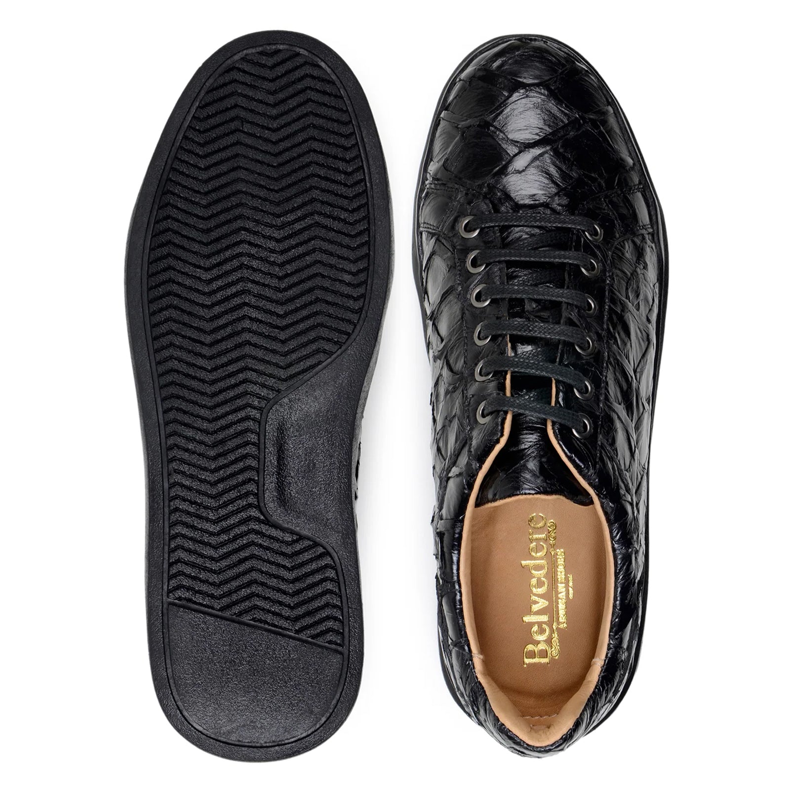 Men’s Belvedere Kingstone Genuine Pirarucu Dress Sneaker in Black