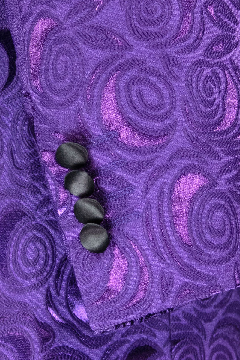 Men’s Regular Fit Square Shawl Prom & Wedding Tuxedo Jacket in Purple Paisley Rose Print