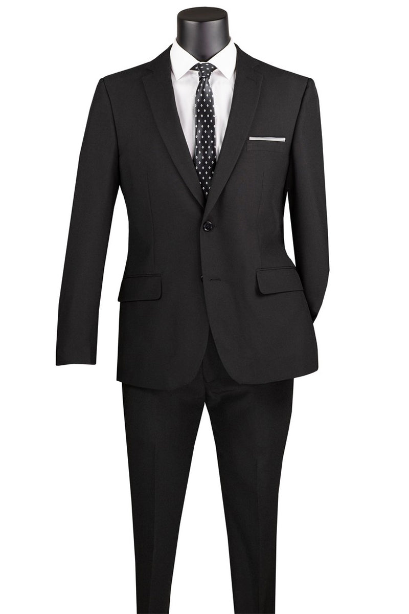 Men’s 2 Button Slim Fit Poplin Suit in Black