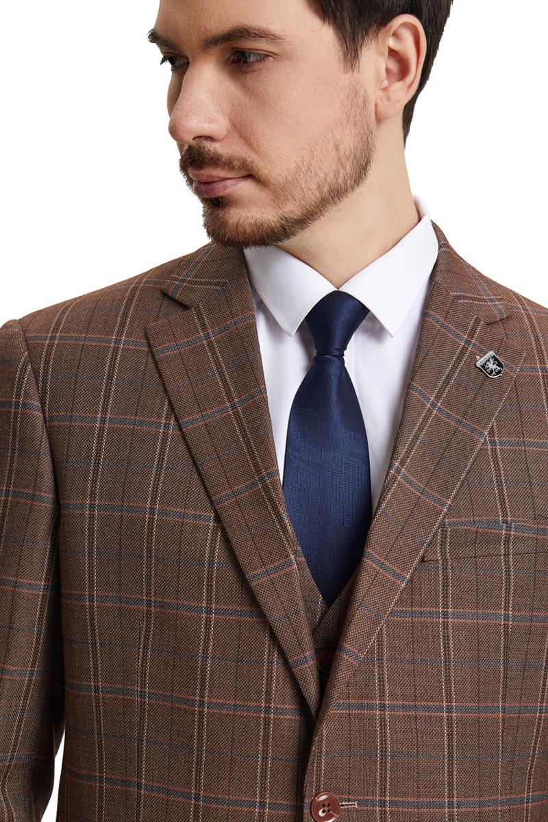 Men’s Stacy Adams Vested Modern Fit Windowpane Plaid Suit in Light Brown