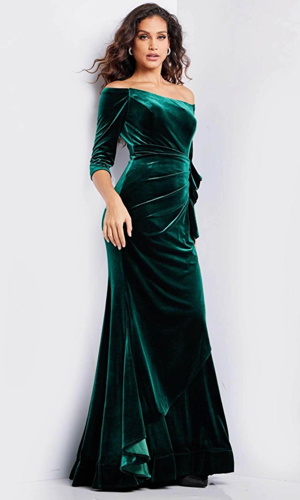 Velvet Quarter Sleeve Evening Gown