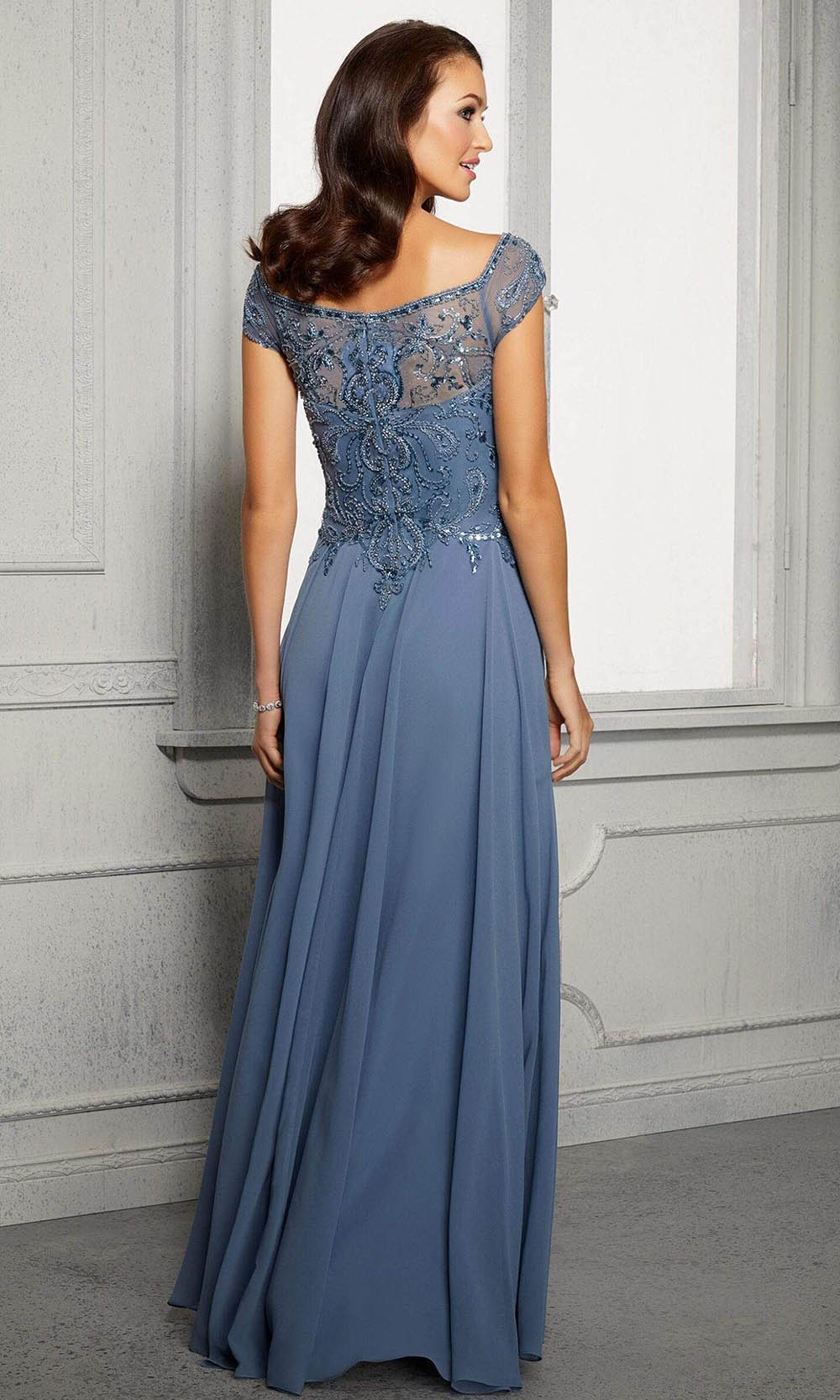 72419 Illusion Square A-Line Evening Dress