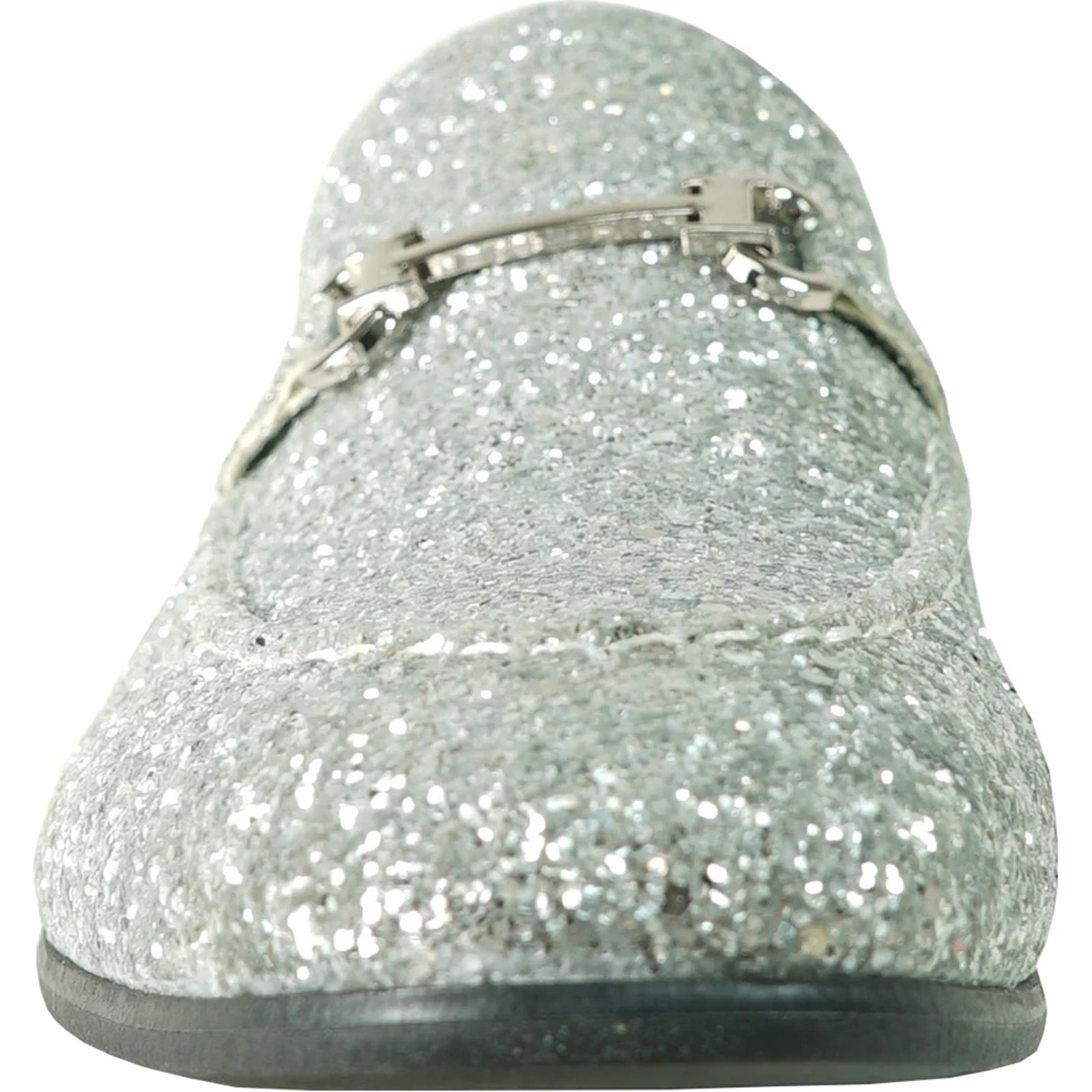 Mens Modern Glitter Sequin Prom Tuxedo Buckle Loafer in Silver Grey