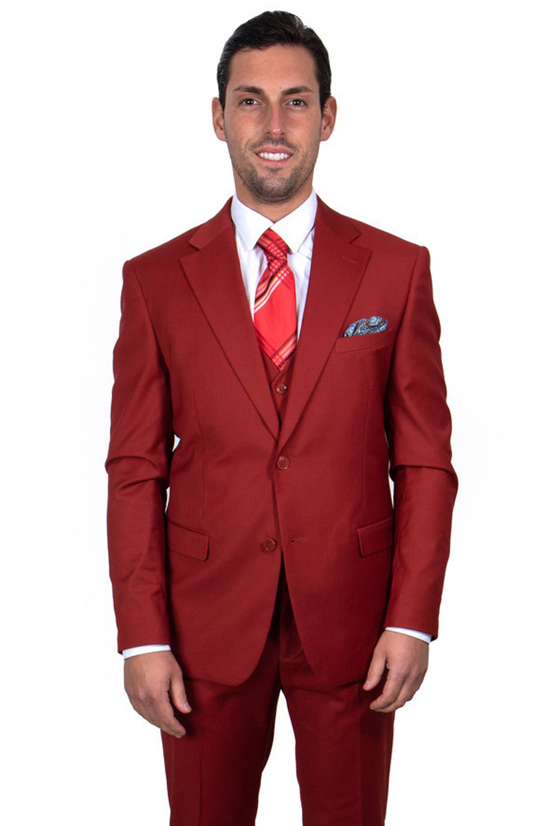 Men’s Two Button Vested Stacy Adams Basic Suit in Brick