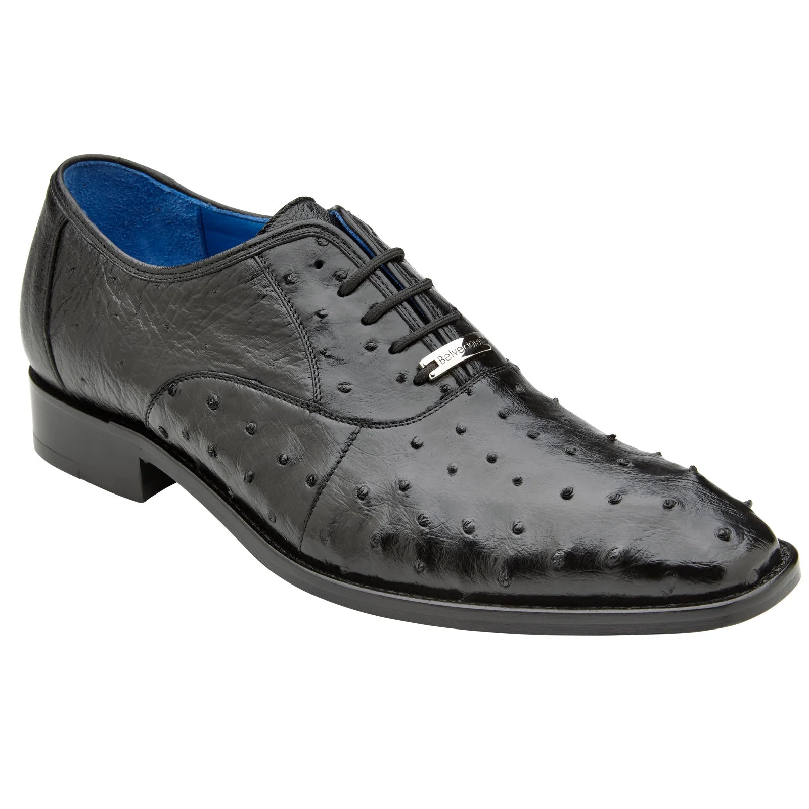 Men’s Belvedere Orlando Ostrich Quill Plain Toe Dress Shoe in Black