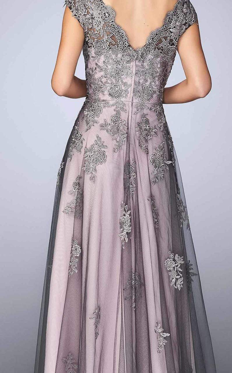 23449 Two Tone Lace Evening Gown