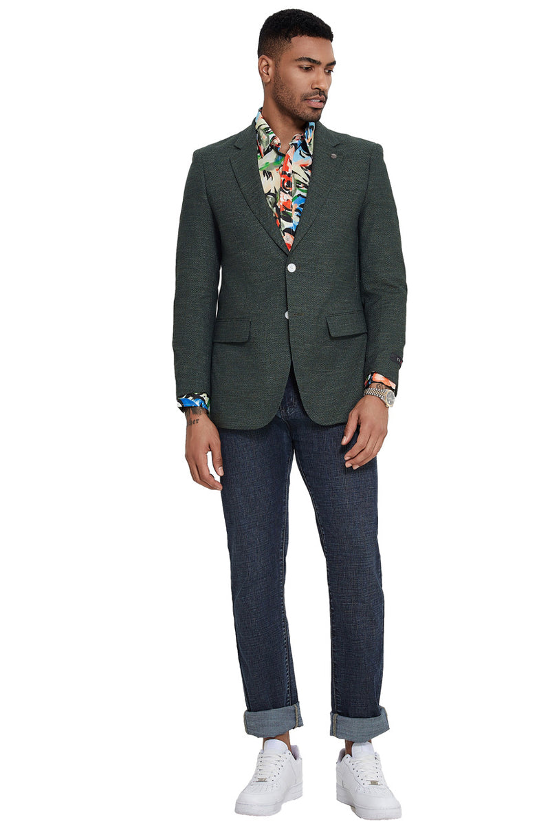Men’s Two Button Slim Fit Sport Coat in Olive Green Nailhead